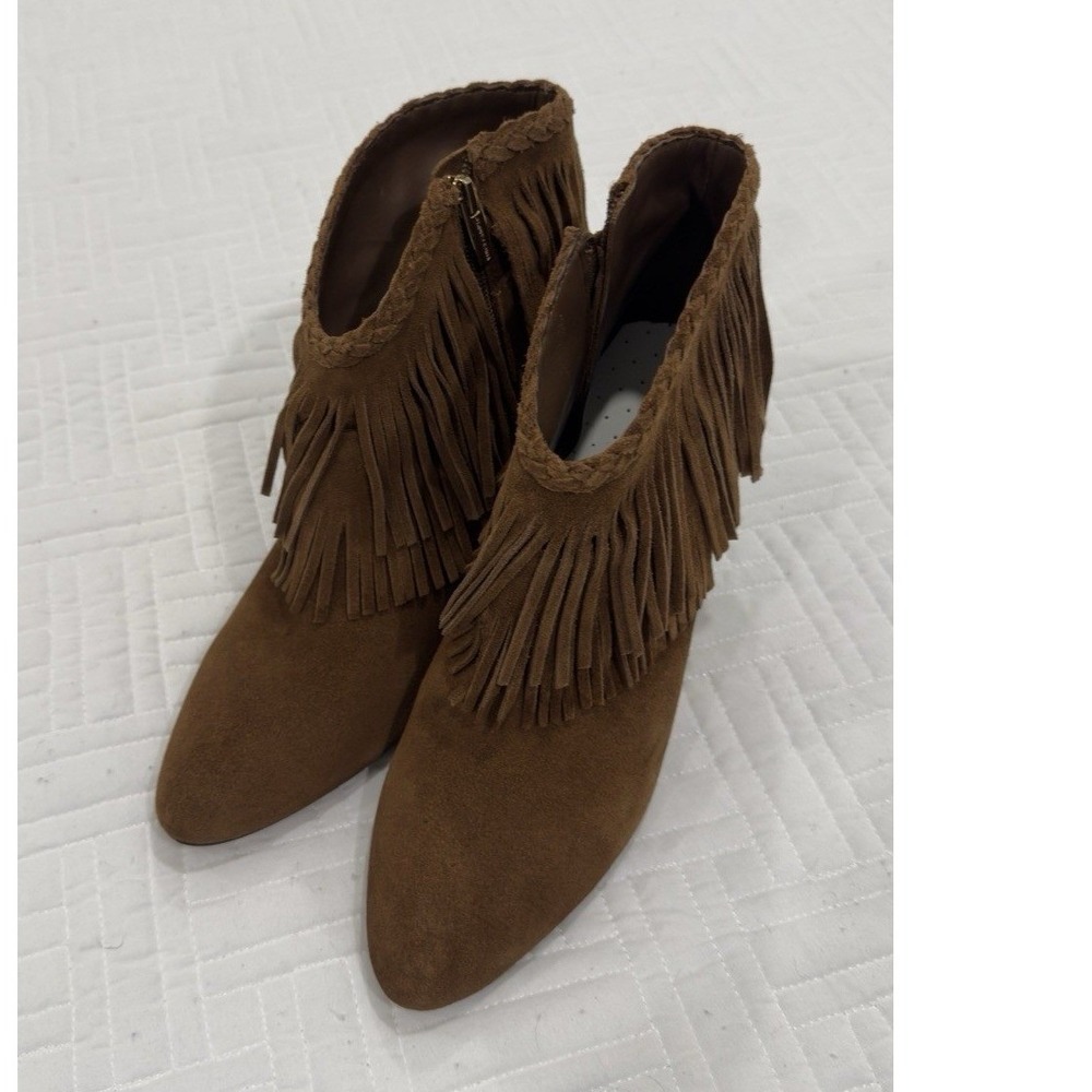 Vince Camuto Women Brown Suede Fringe Ankle Boots Pointed Toe Stiletto Heel 10M - Picture 2 of 8